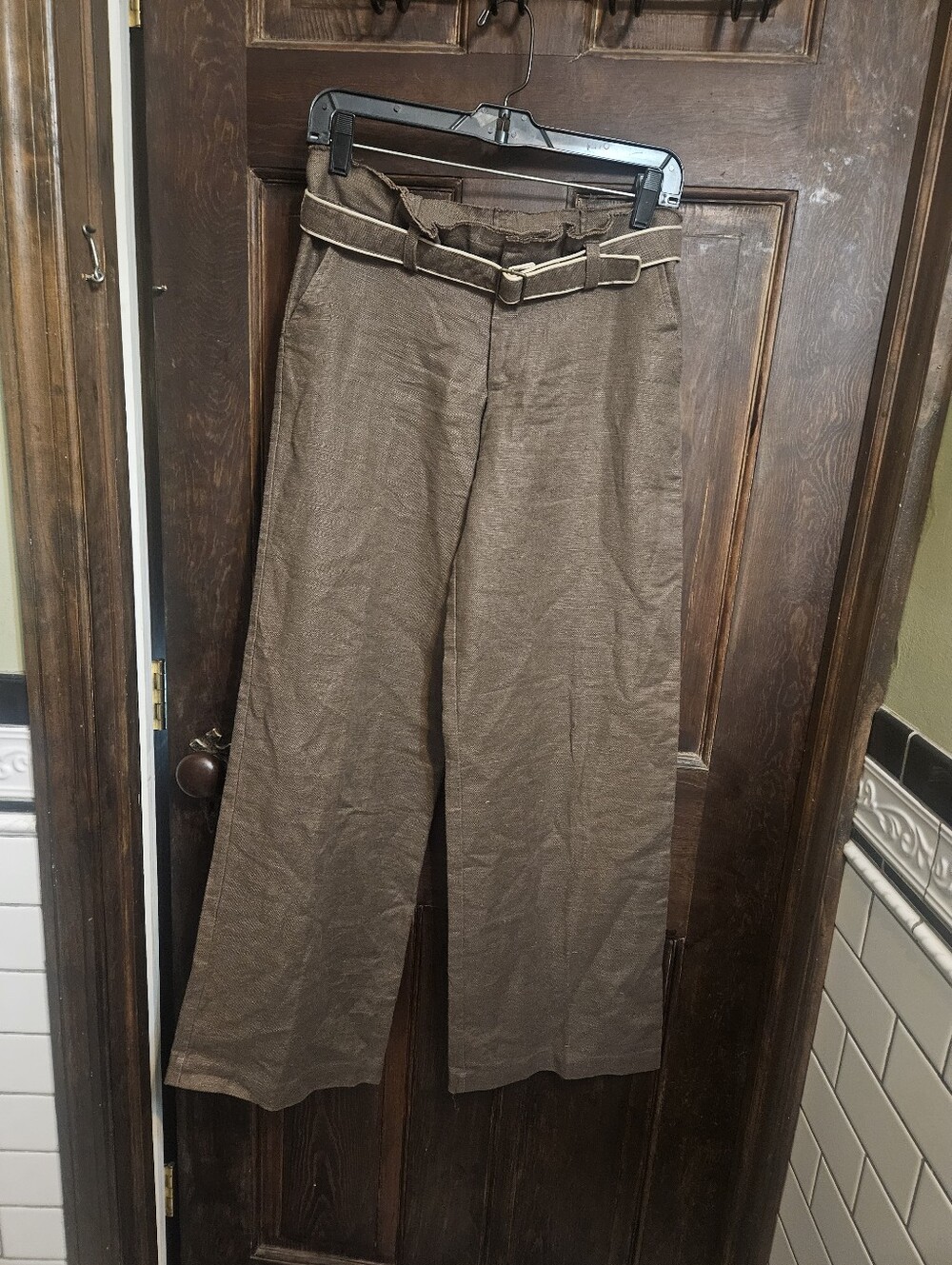 PATRICK ROBINSON FAB WIDE LEG LINEN&COTTON PANTS!RAW WAIST W/BELT&POCKETS.EUC!